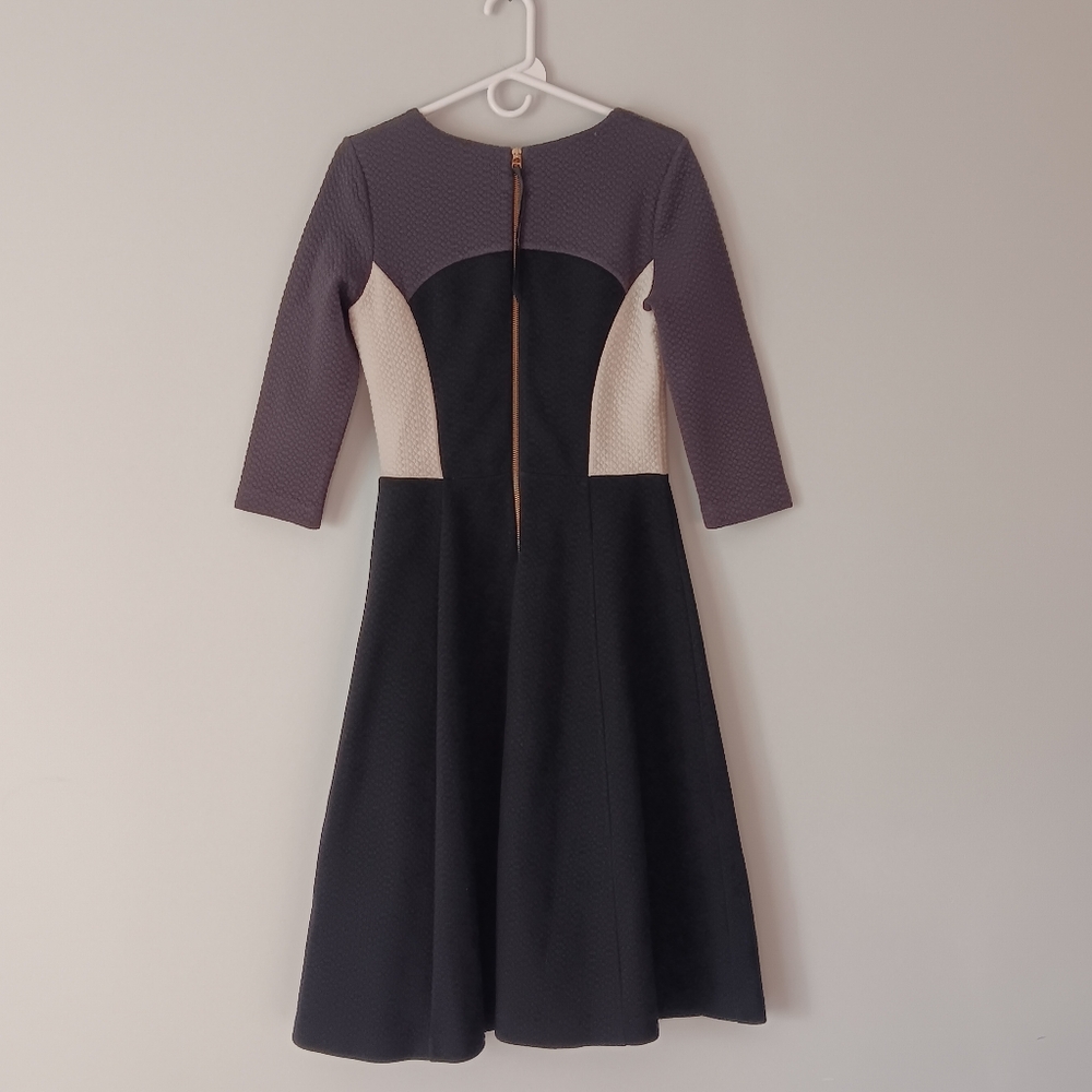 Boden Fit & Flare Dress Colorblock Ivory Black Grey Gold Textured Size 6 Long - Picture 3 of 12